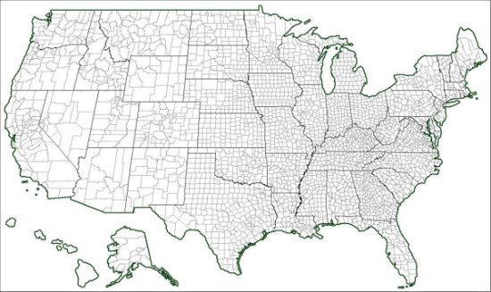 郡级单位的美国地图图片